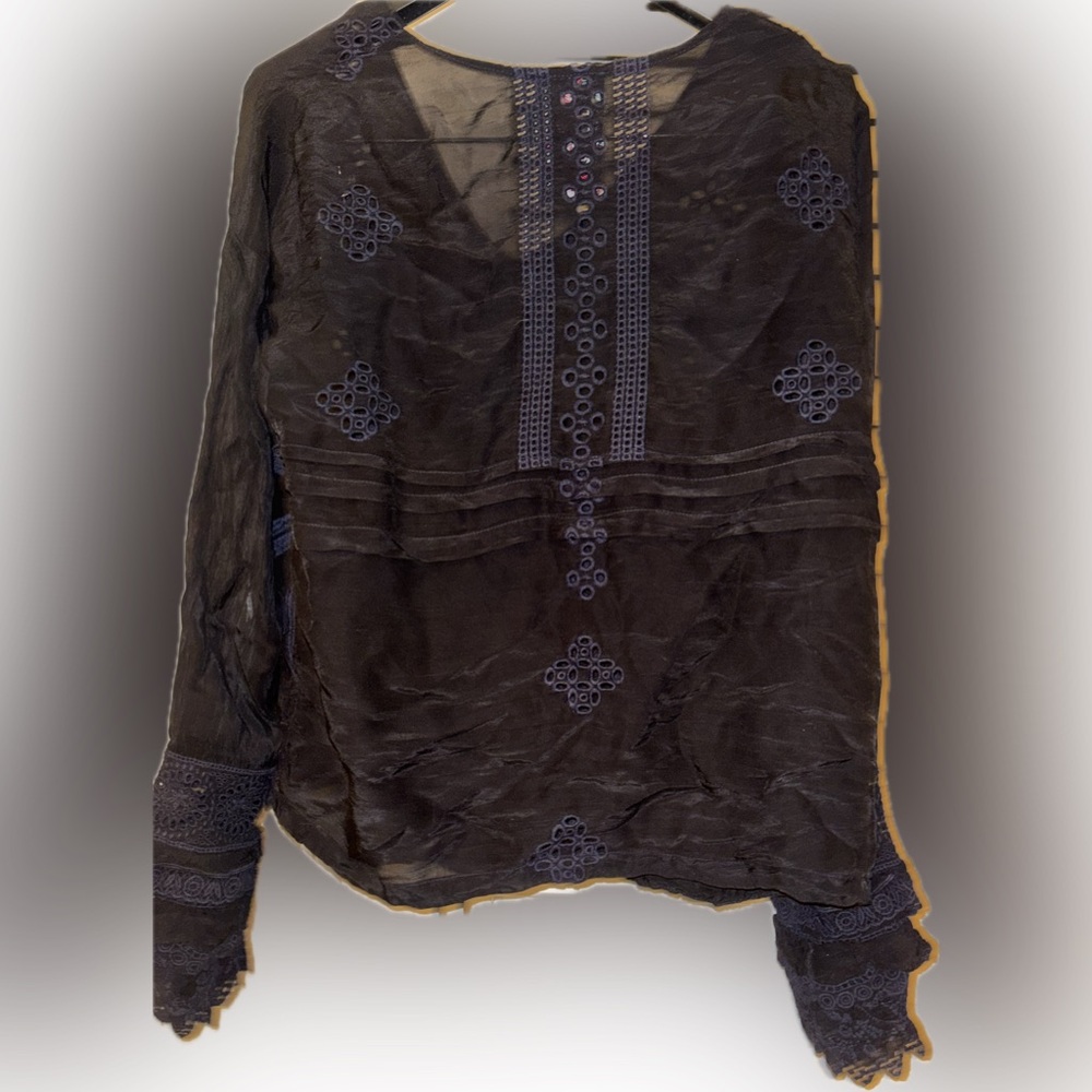 Johnny Was Black Lacey Blouse with Embroidery - Picture 5 of 10